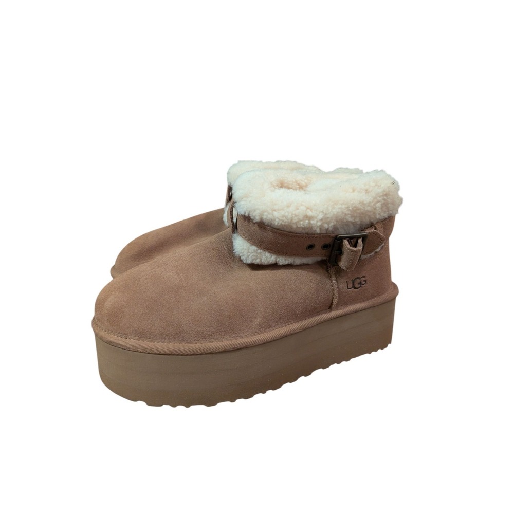 UGG ULTRA MINI BELTED ROLLER CUFF CHESTNUT SUEDE PLATFORM BOOTS SIZE US 10 WOMEN